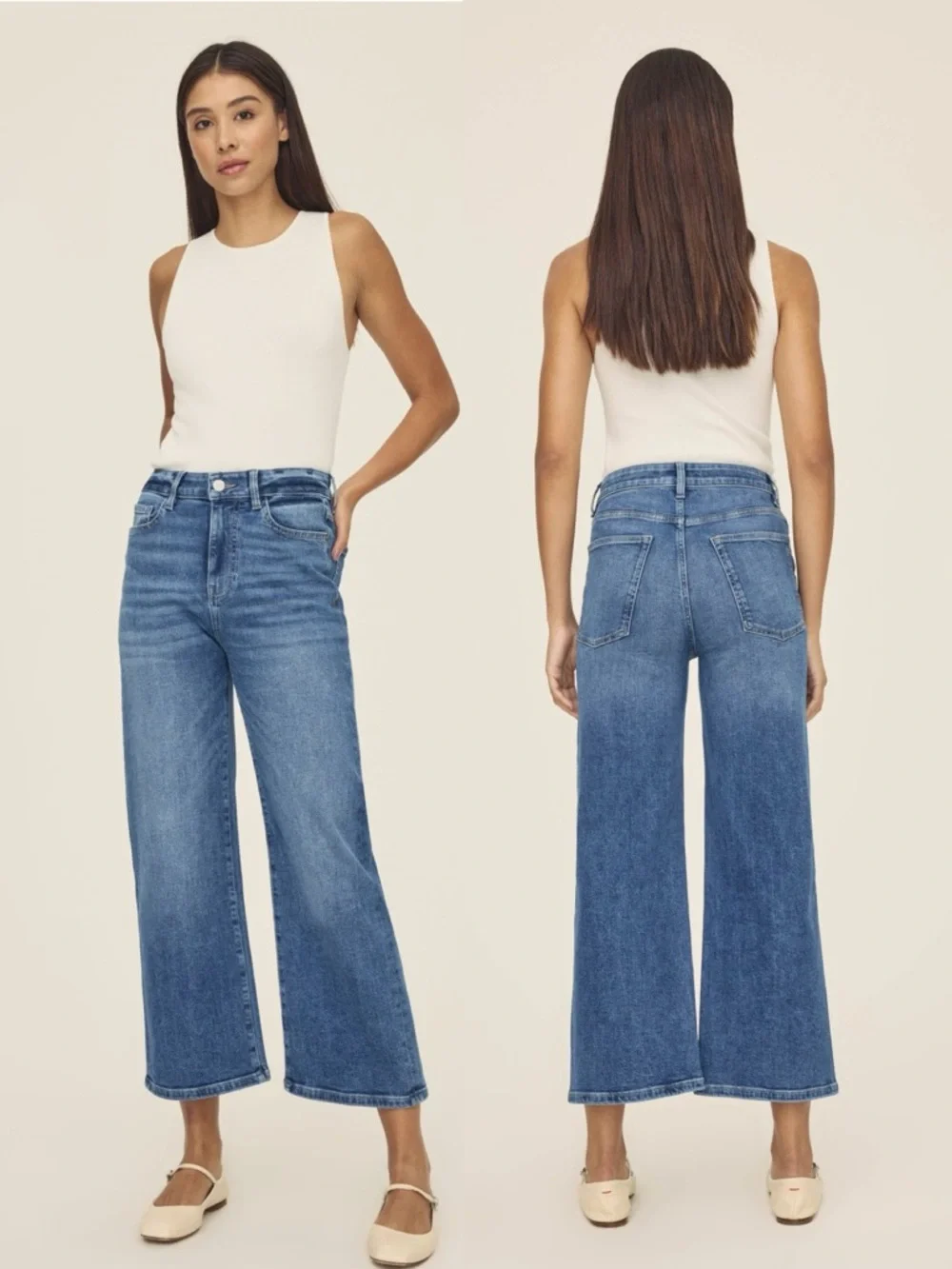 WARP + WEFT Blue Jeans Size 00/24 NCE CROPPED WIDE LEG MEDIUM Wash - Picture 6 of 16